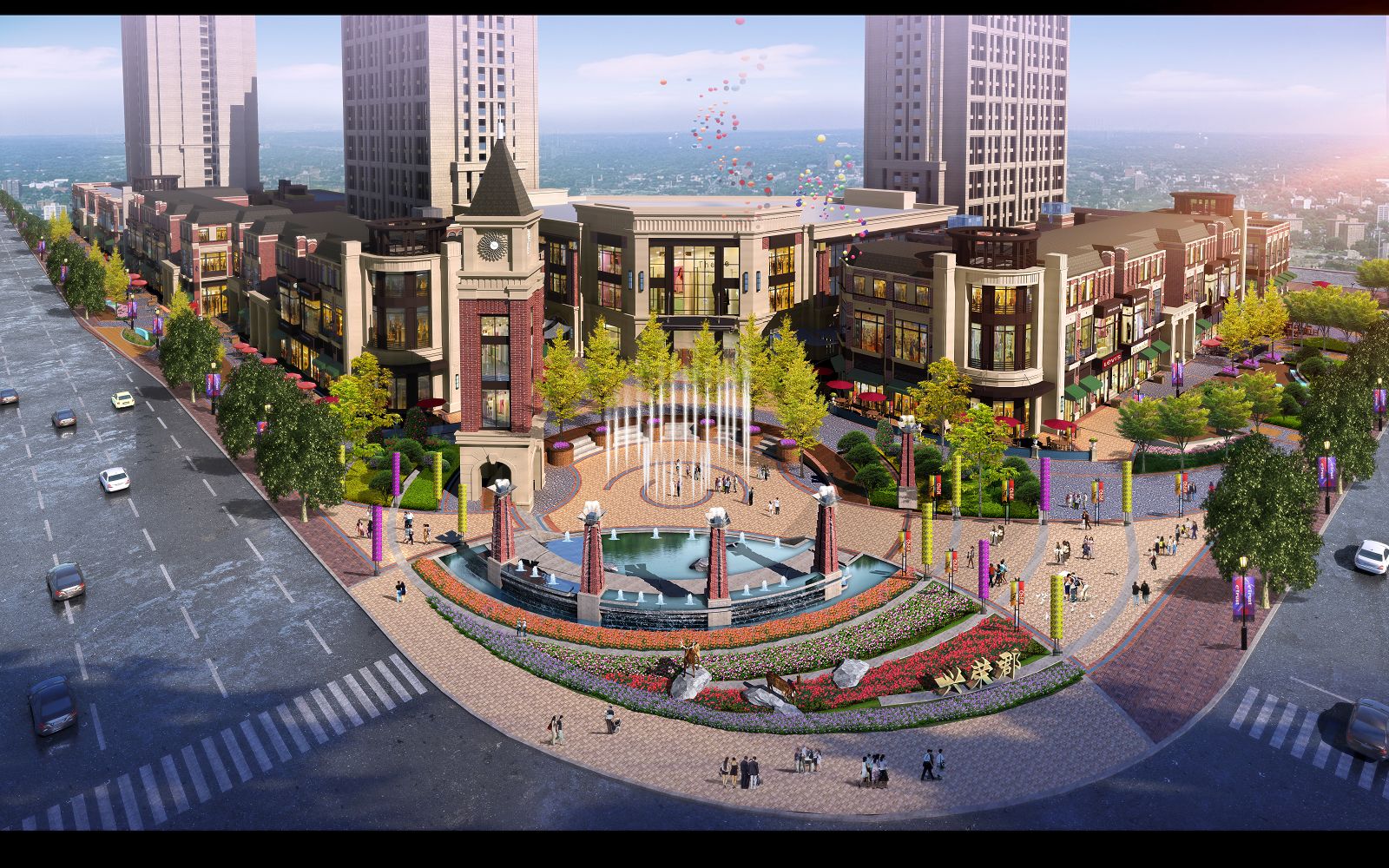 步行街广场效果图