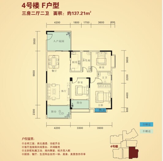 4号楼F户型 三房两厅两卫 