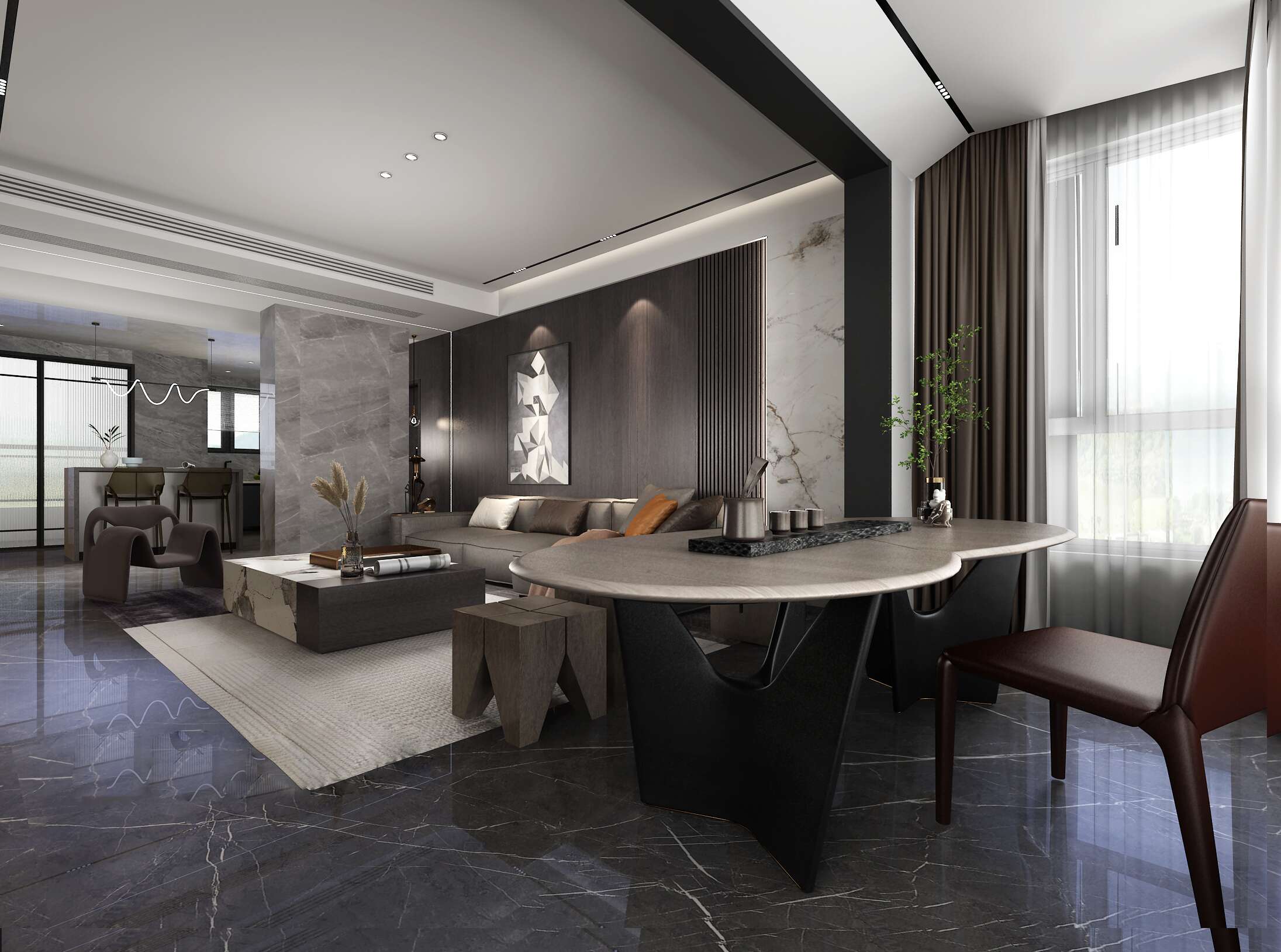 融创万达138平现代风格黑白灰