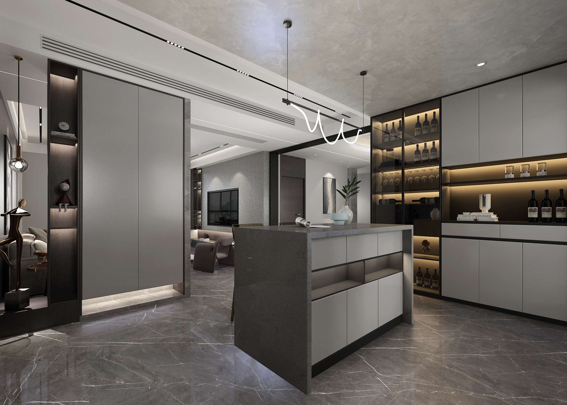 融创万达138平现代风格黑白灰